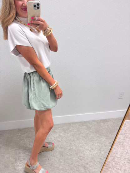 Sage Denim Bubble Skirt