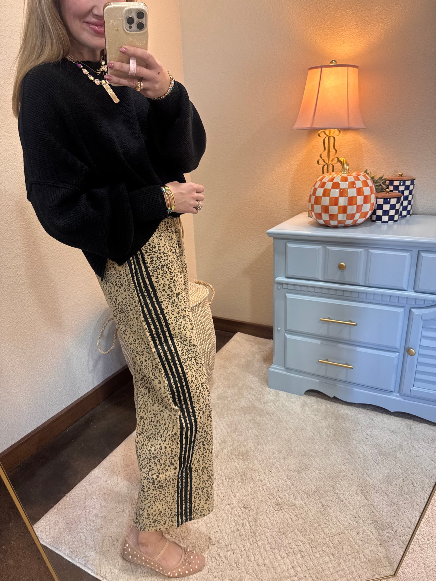 Black Trim Leopard Denim Pants