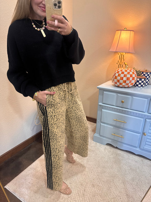 Black Trim Leopard Denim Pants