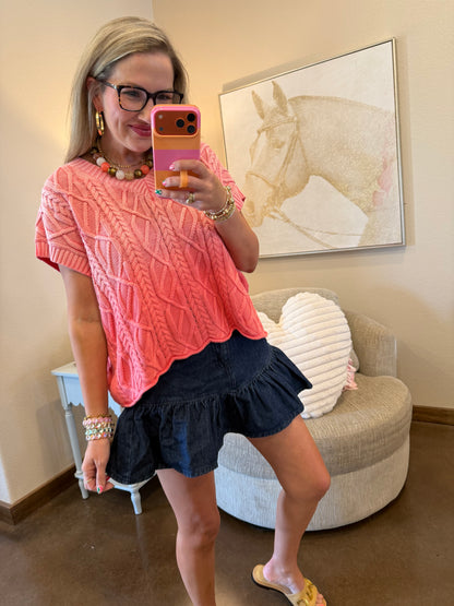 Coral Pastel Ombre Cable Knit Cropped Vest
