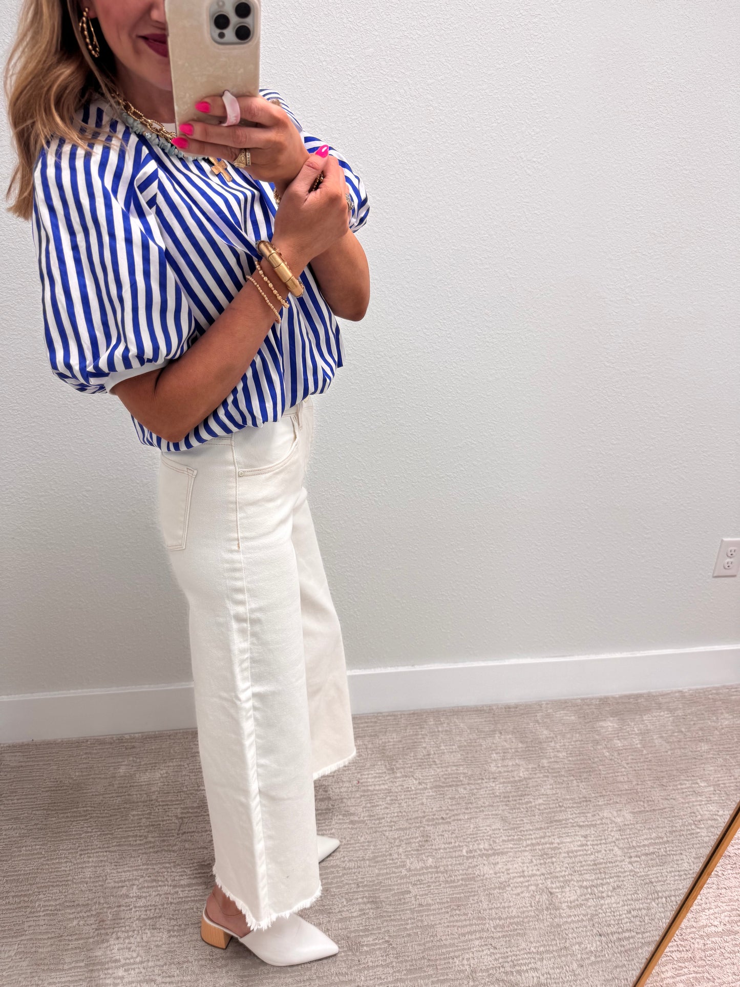 Royal Blue Striped Bubble Short Sleeve