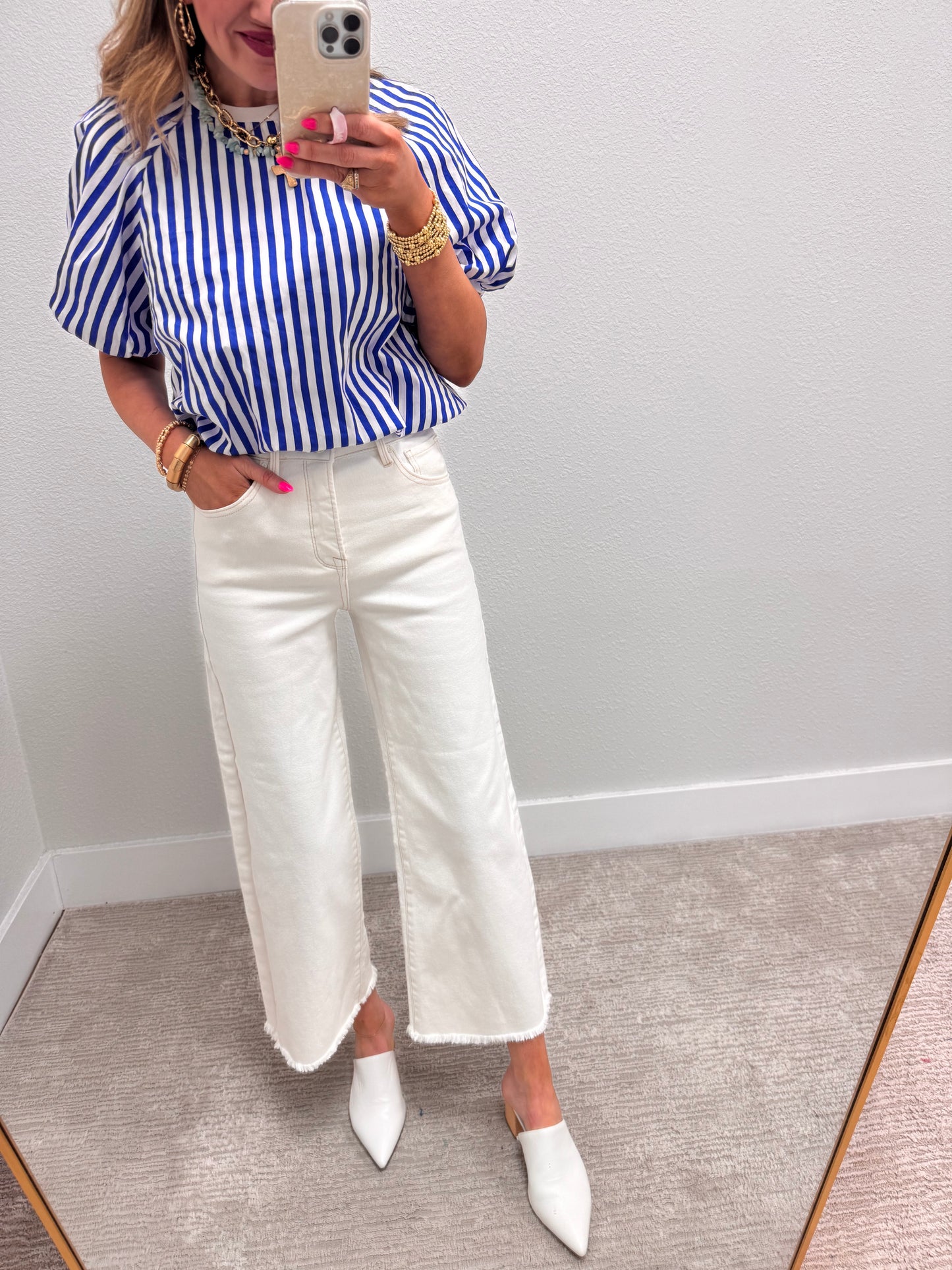 Royal Blue Striped Bubble Short Sleeve