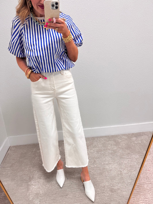 Royal Blue Striped Bubble Short Sleeve
