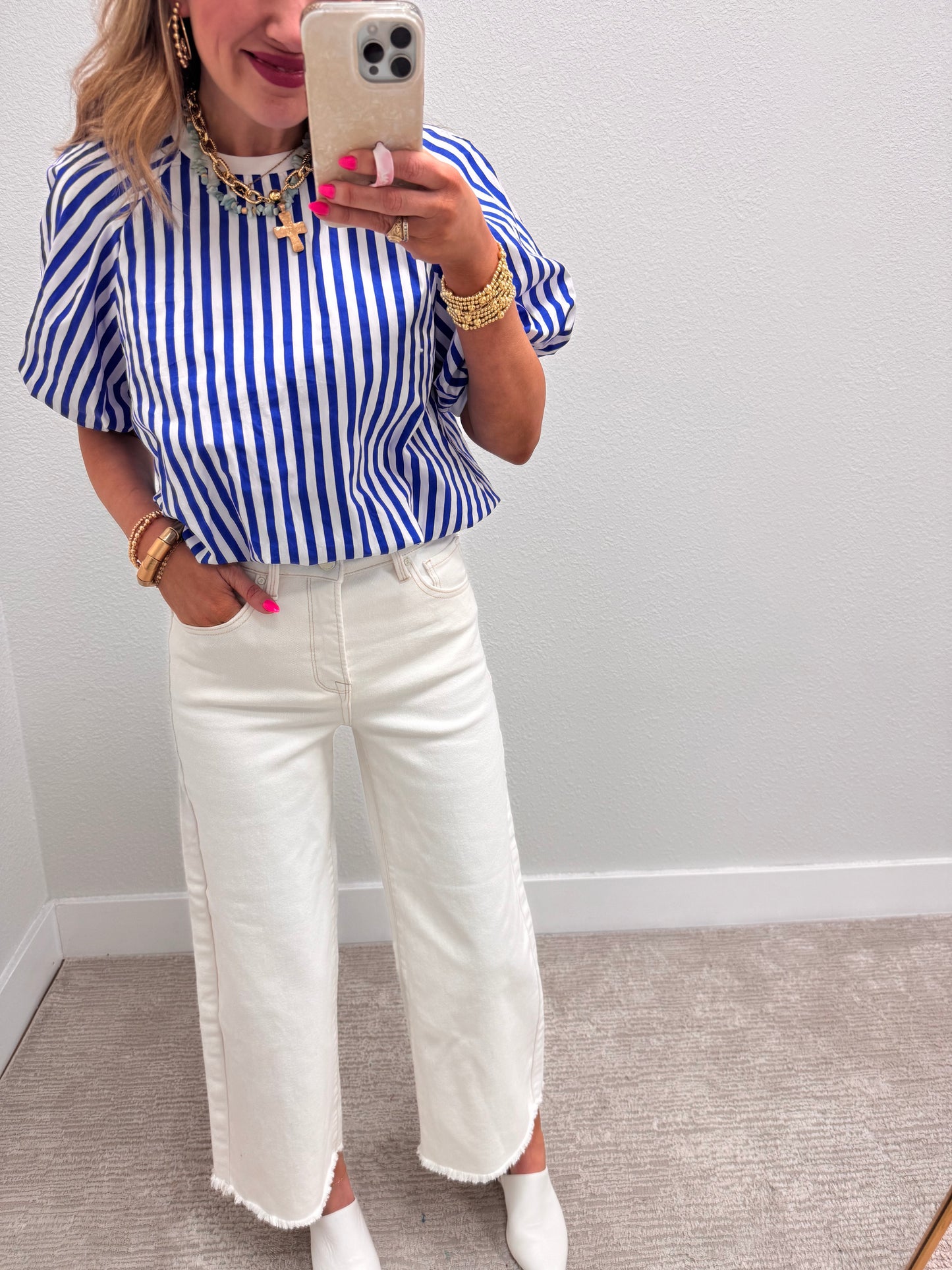 Royal Blue Striped Bubble Short Sleeve