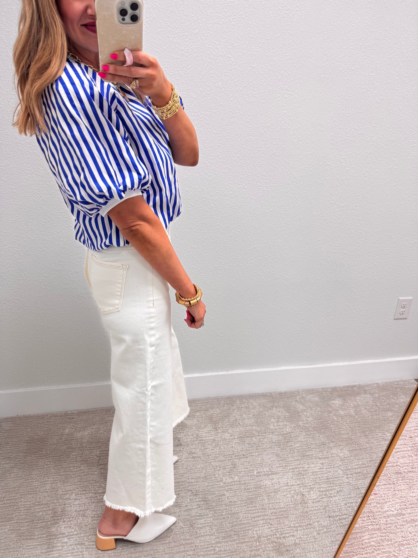 Royal Blue Striped Bubble Short Sleeve