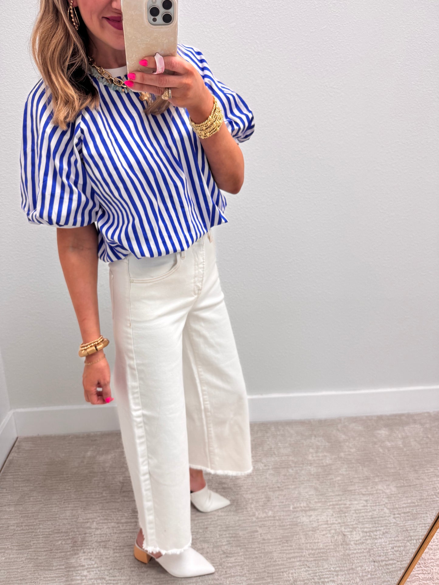 Royal Blue Striped Bubble Short Sleeve