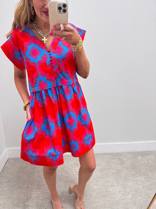 Red Blue Multi Mix Jolene Dress