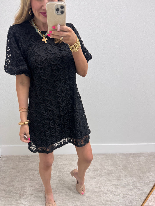 Black Floral Textured Dress