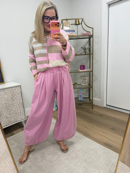 Pink Denim Balloon Style Pants