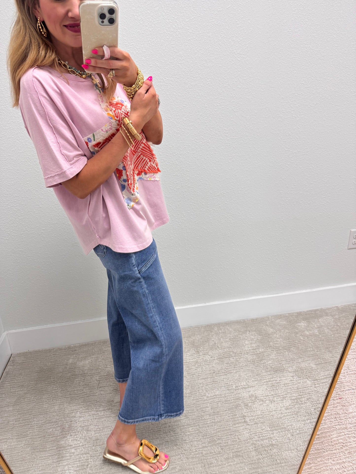 Cotton Pink Star Patch Top