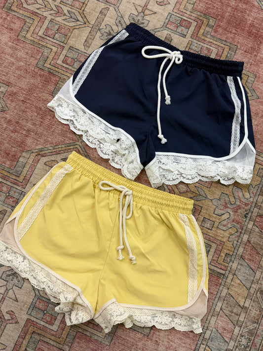 Navy Lace Trim Activewear Shorts