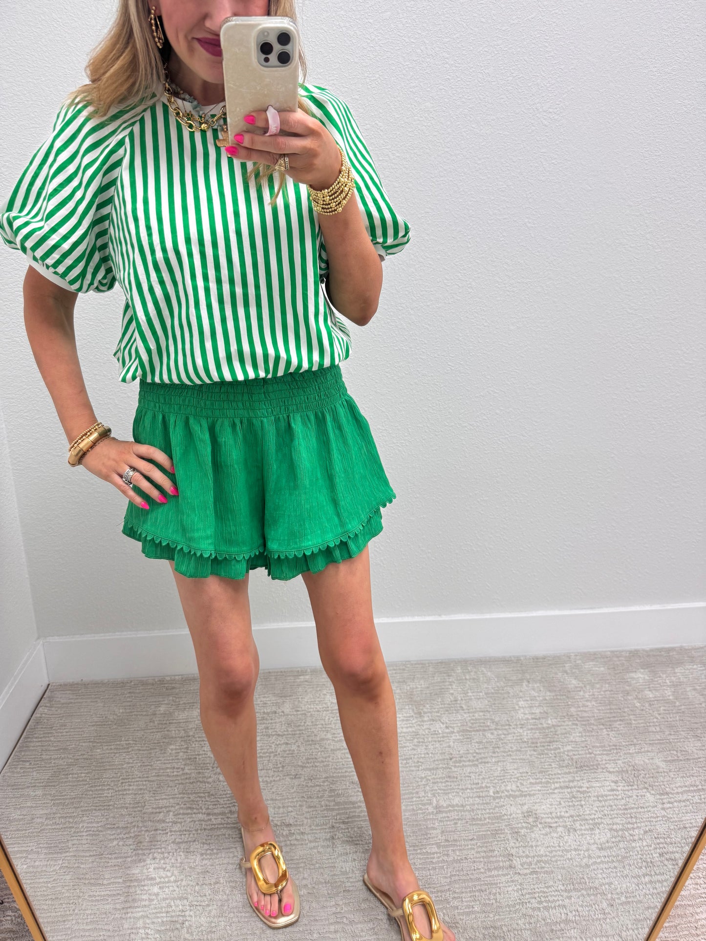 Kelly Green Striped Bubble Short Sleeve