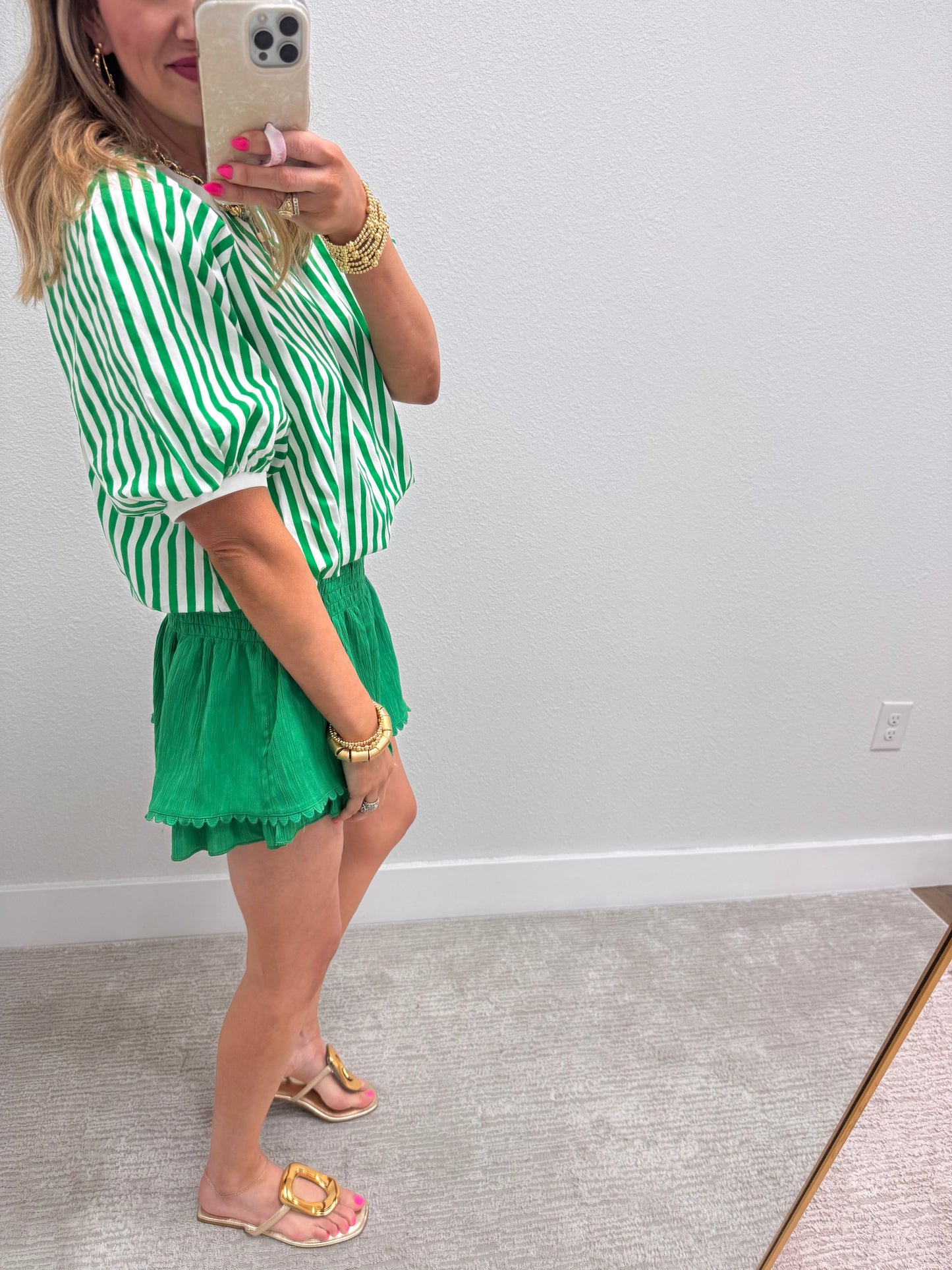 Kelly Green Striped Bubble Short Sleeve