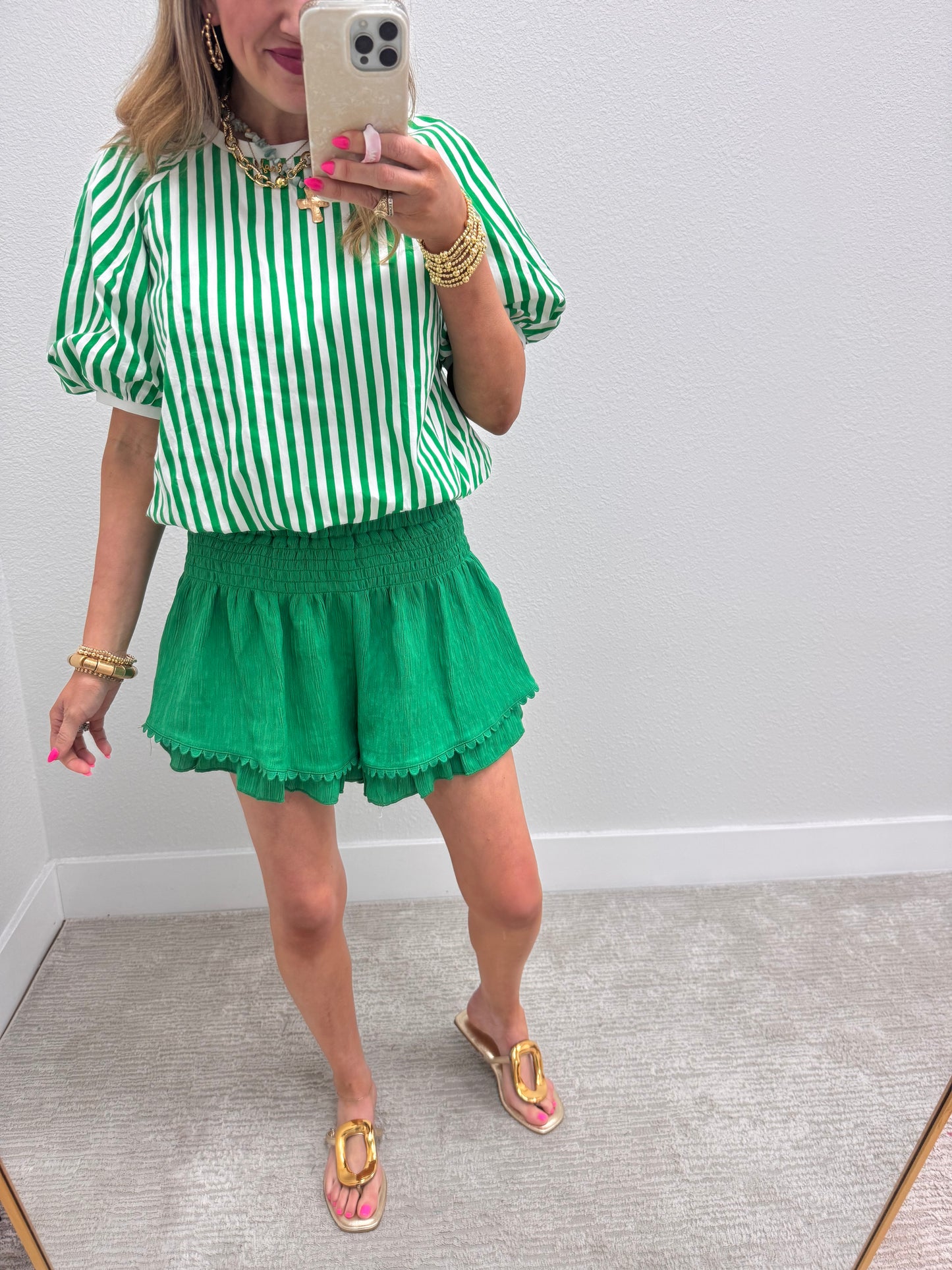 Kelly Green Striped Bubble Short Sleeve