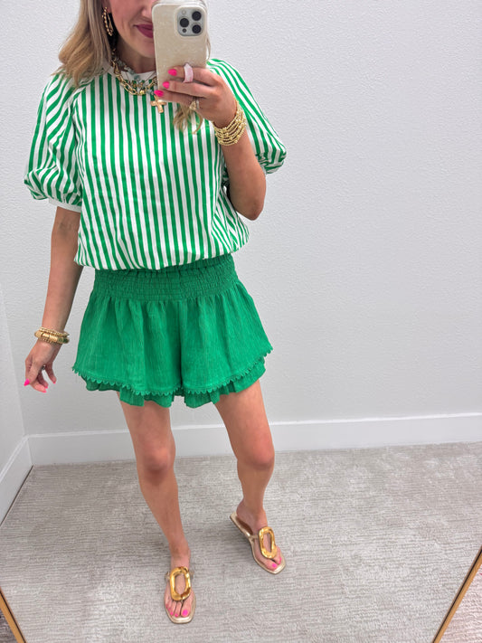 Kelly Green Striped Bubble Short Sleeve