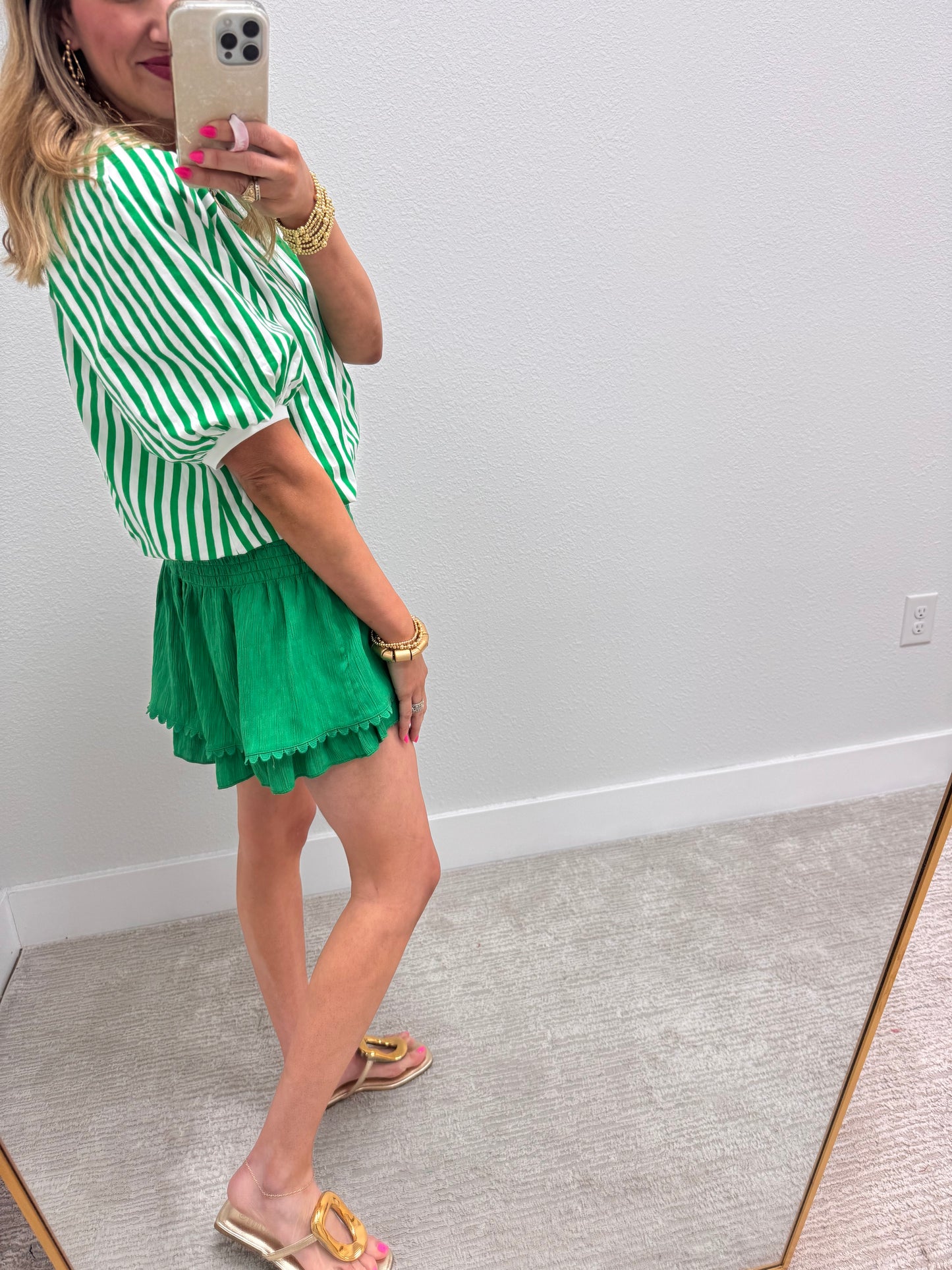 Kelly Green Striped Bubble Short Sleeve