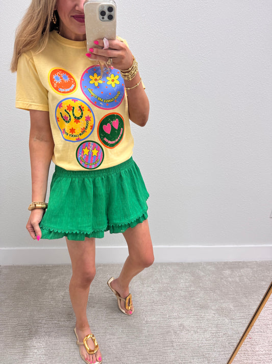 Kelly Green Smocked Waist Ruffle Shorts