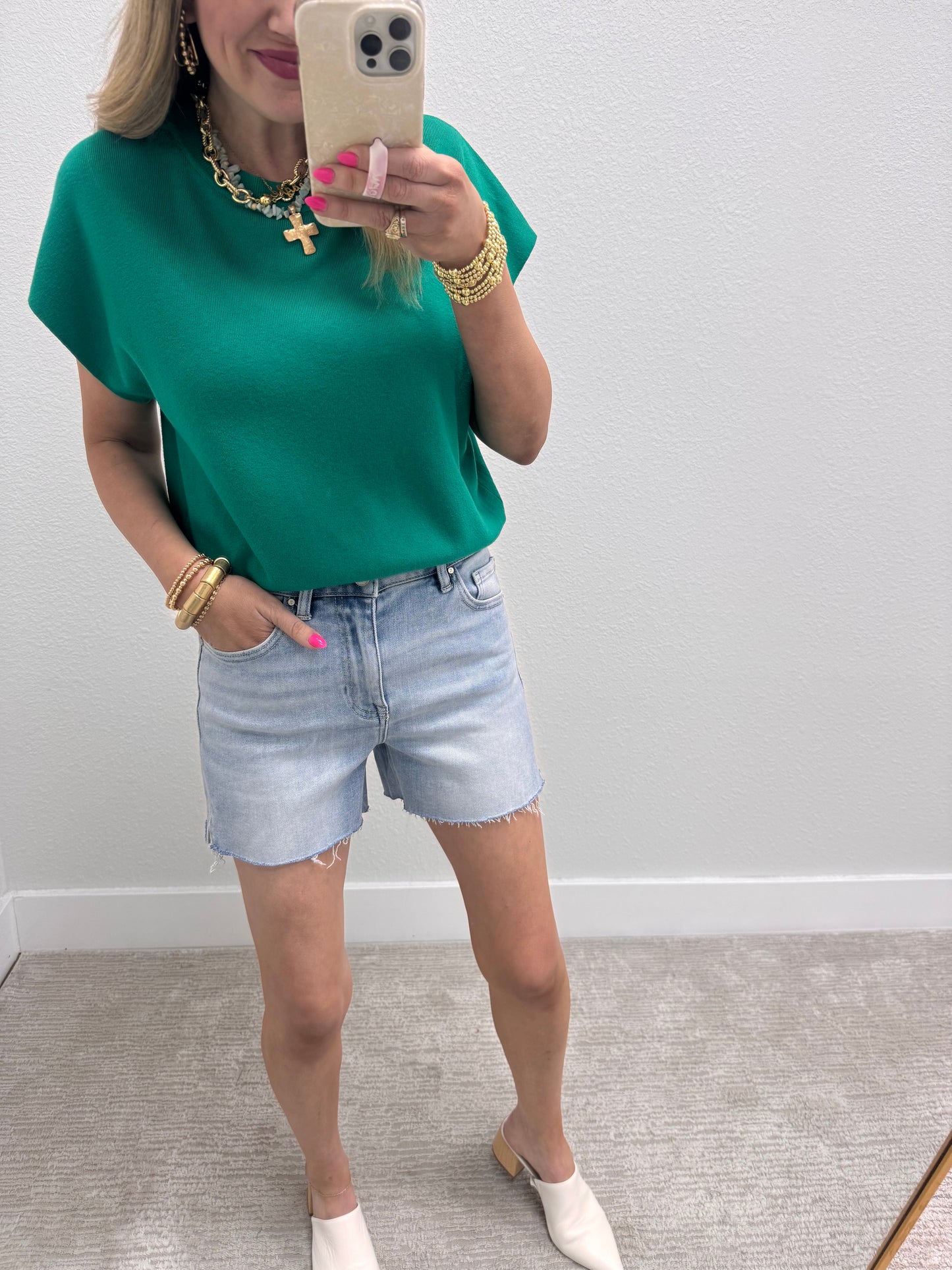 Kelly Green Round Neck Dolman Sleeve Top FS