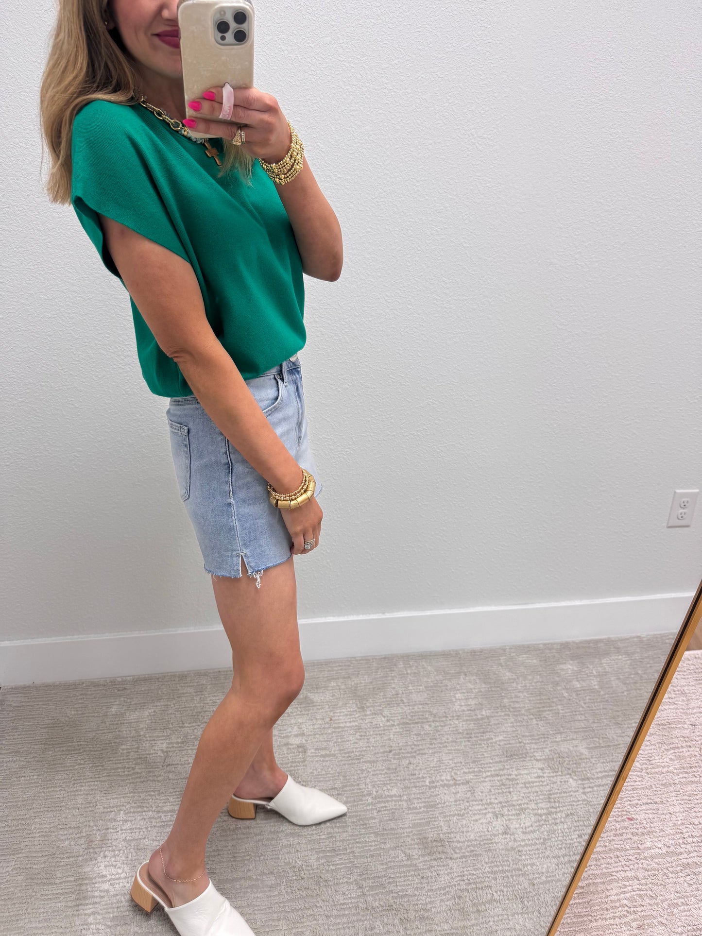 Kelly Green Round Neck Dolman Sleeve Top FS