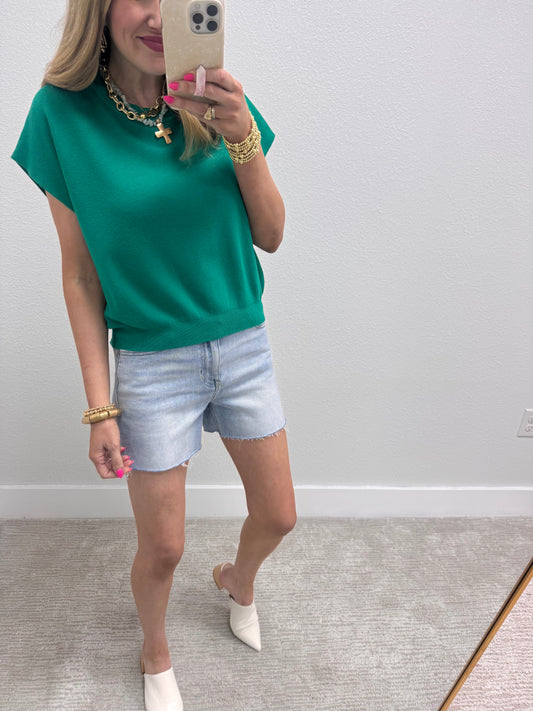 Kelly Green Round Neck Dolman Sleeve Top FS