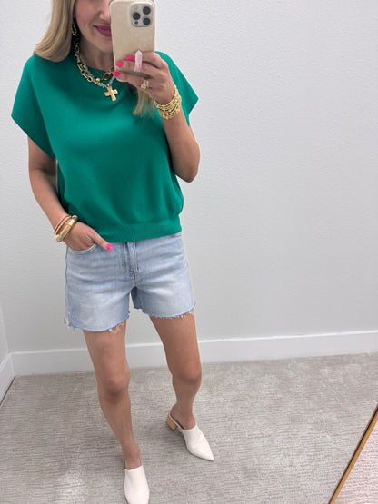 Kelly Green Round Neck Dolman Sleeve Top FS