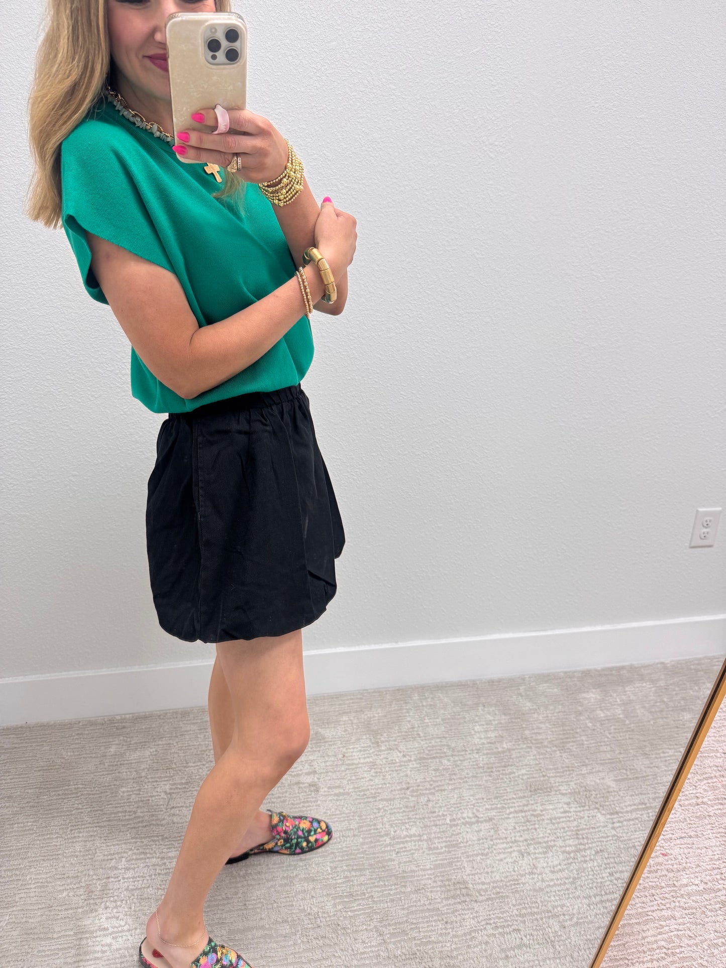 Kelly Green Round Neck Dolman Sleeve Top FS