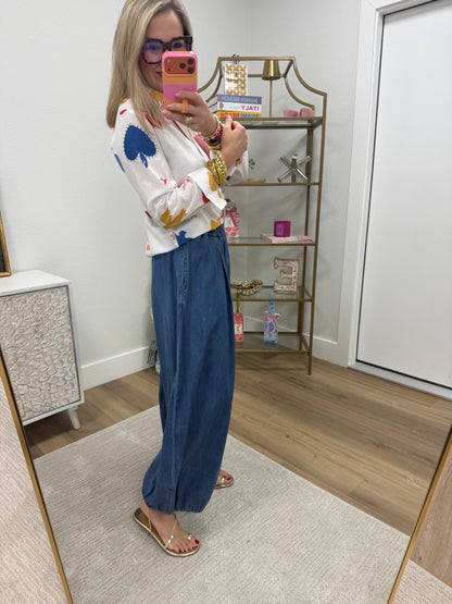 Denim Blue Denim Balloon Style Pants