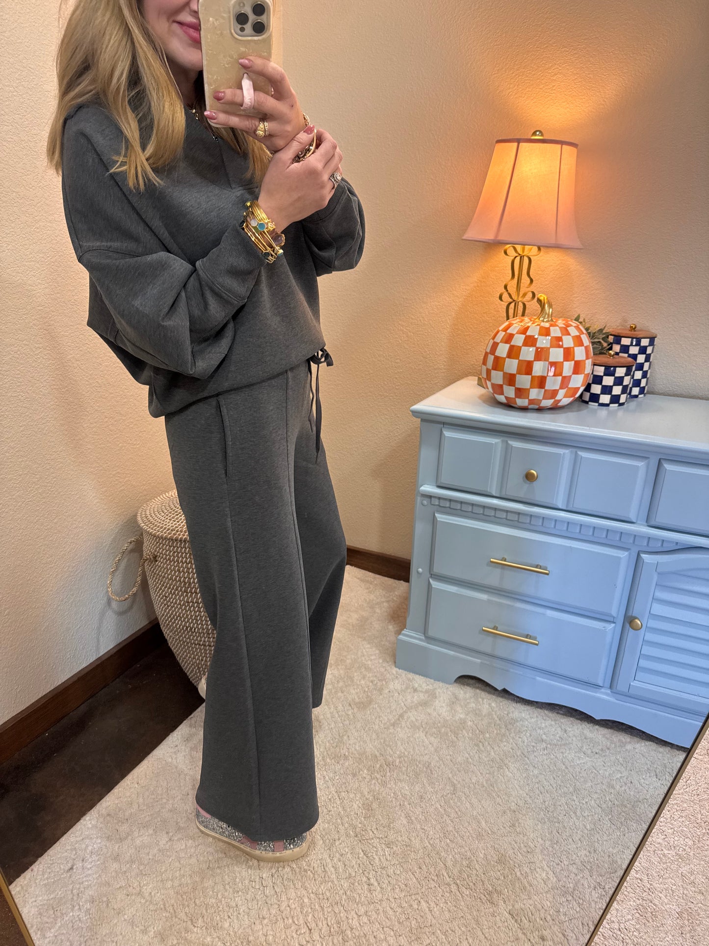 Charcoal Scuba Collared Pullover Two Piece Pant Set