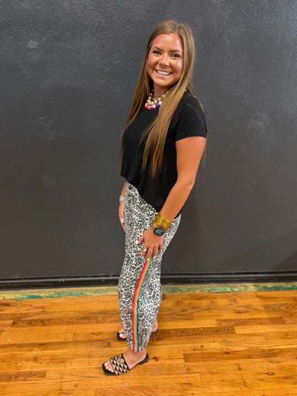 Leopard Colored Side Striped Denim Jogger Pants