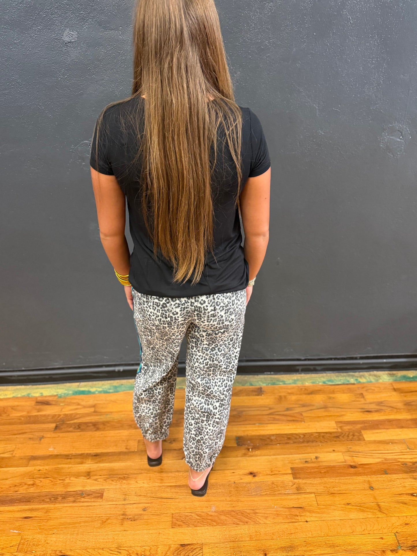 Leopard Colored Side Striped Denim Jogger Pants