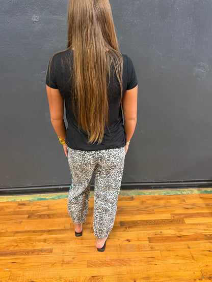 Leopard Colored Side Striped Denim Jogger Pants
