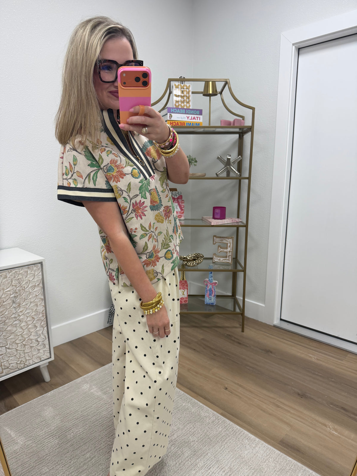 Cream Polka Dot Tie Waist Pants