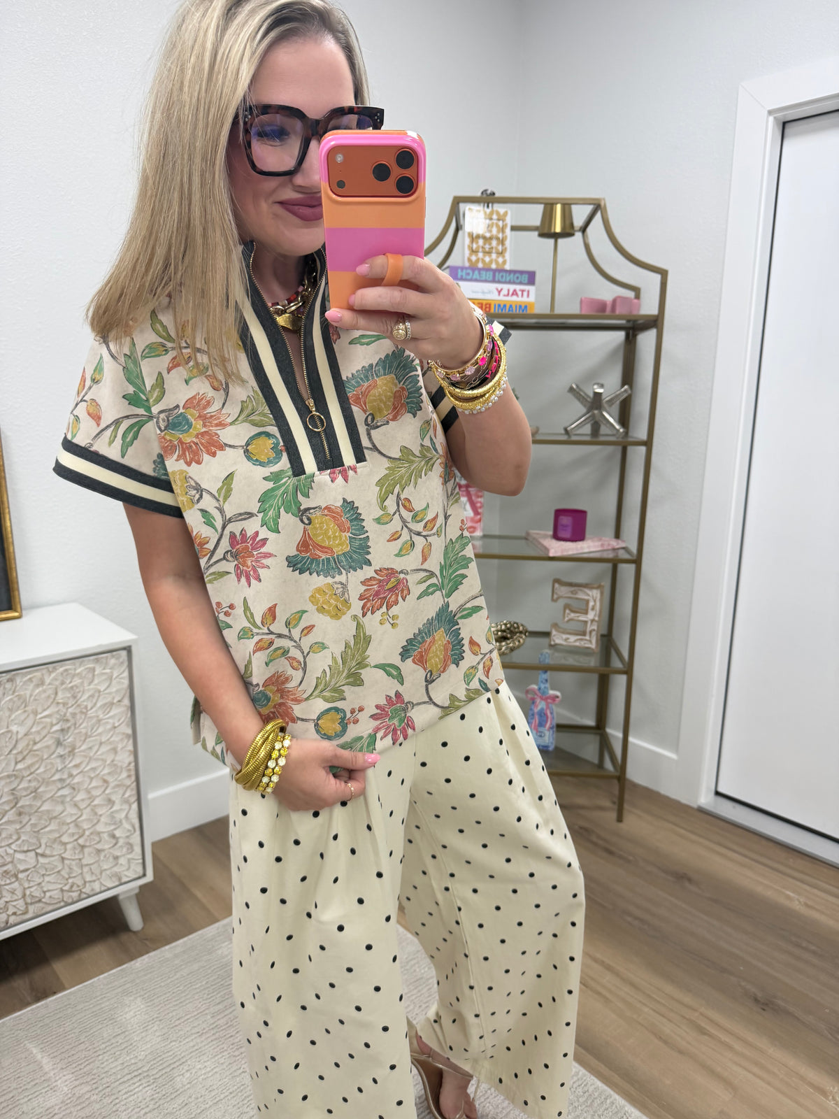 Cream Polka Dot Tie Waist Pants