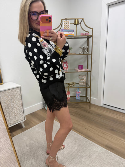 Queen of Sparkles Black & White Polka Dot Nutcracker Cardigan