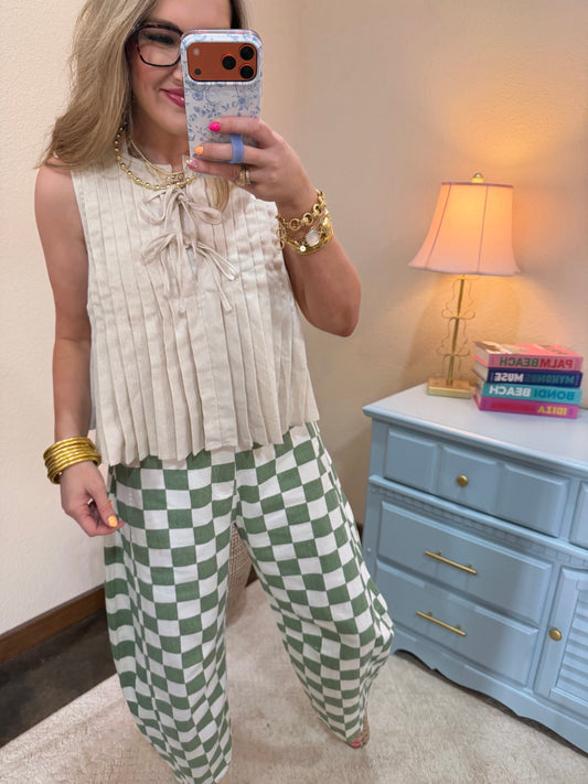 Oatmeal Pleated Top