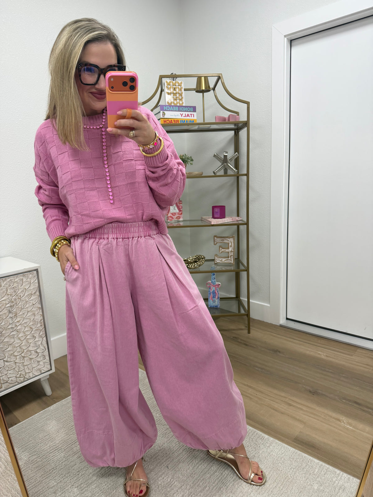 Pink Denim Balloon Style Pants