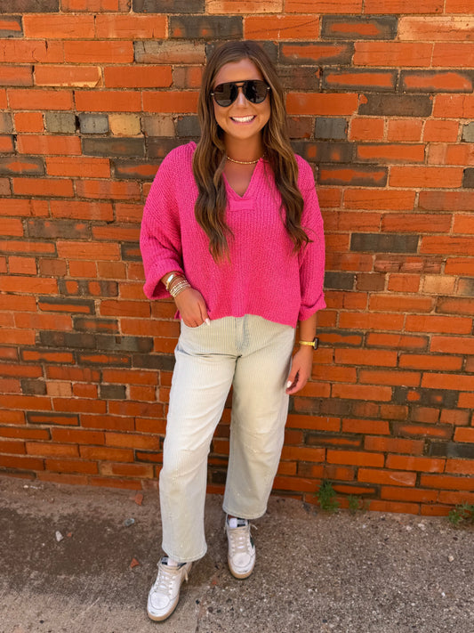 Pink 3/4 Knit Top