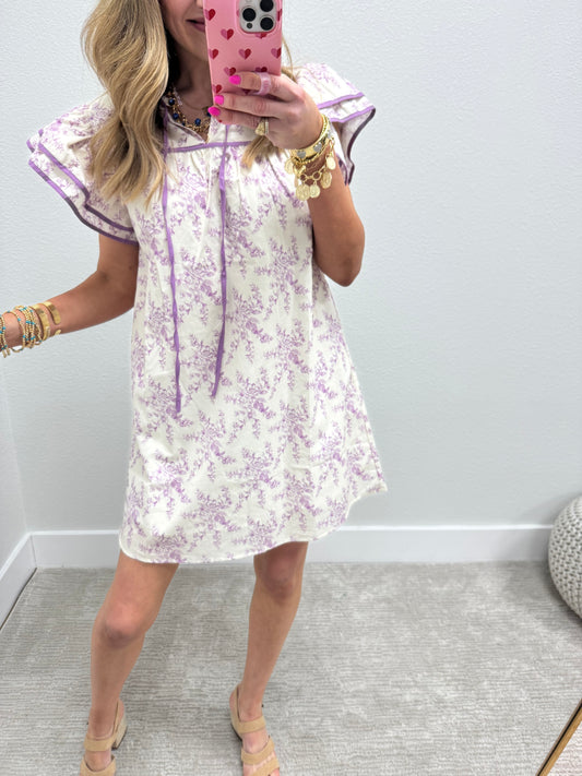 Lilac Ruffle Front Tie Dress
