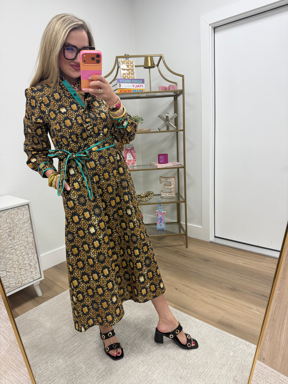 Black & Brown Multi Pattern Floral High Neck Dress