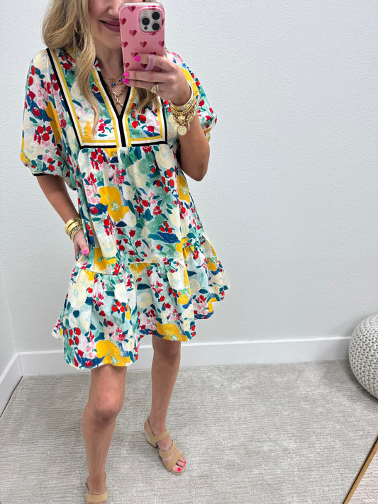 Black Trim Floral Dress FS