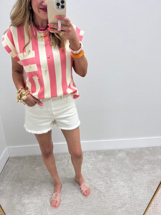 Risen Cream High Rise Fray Hem Shorts