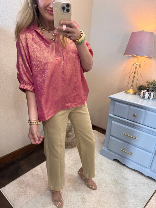 Metallic Fuchsia Dolman Sleeve Top