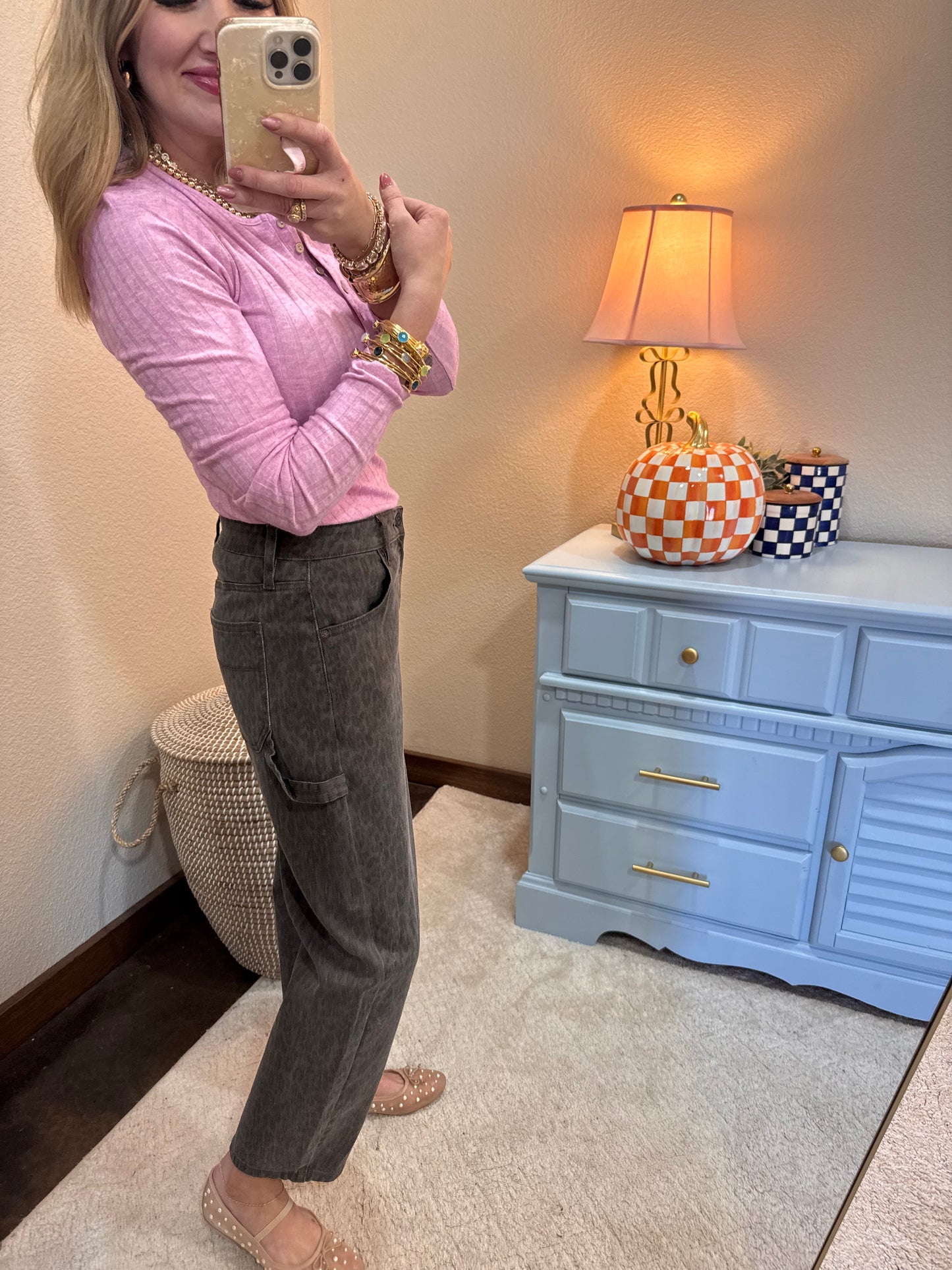 Black Cheetah Cropped Carpenter Barrel Jeans