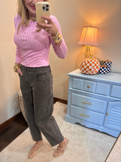 Black Cheetah Cropped Carpenter Barrel Jeans