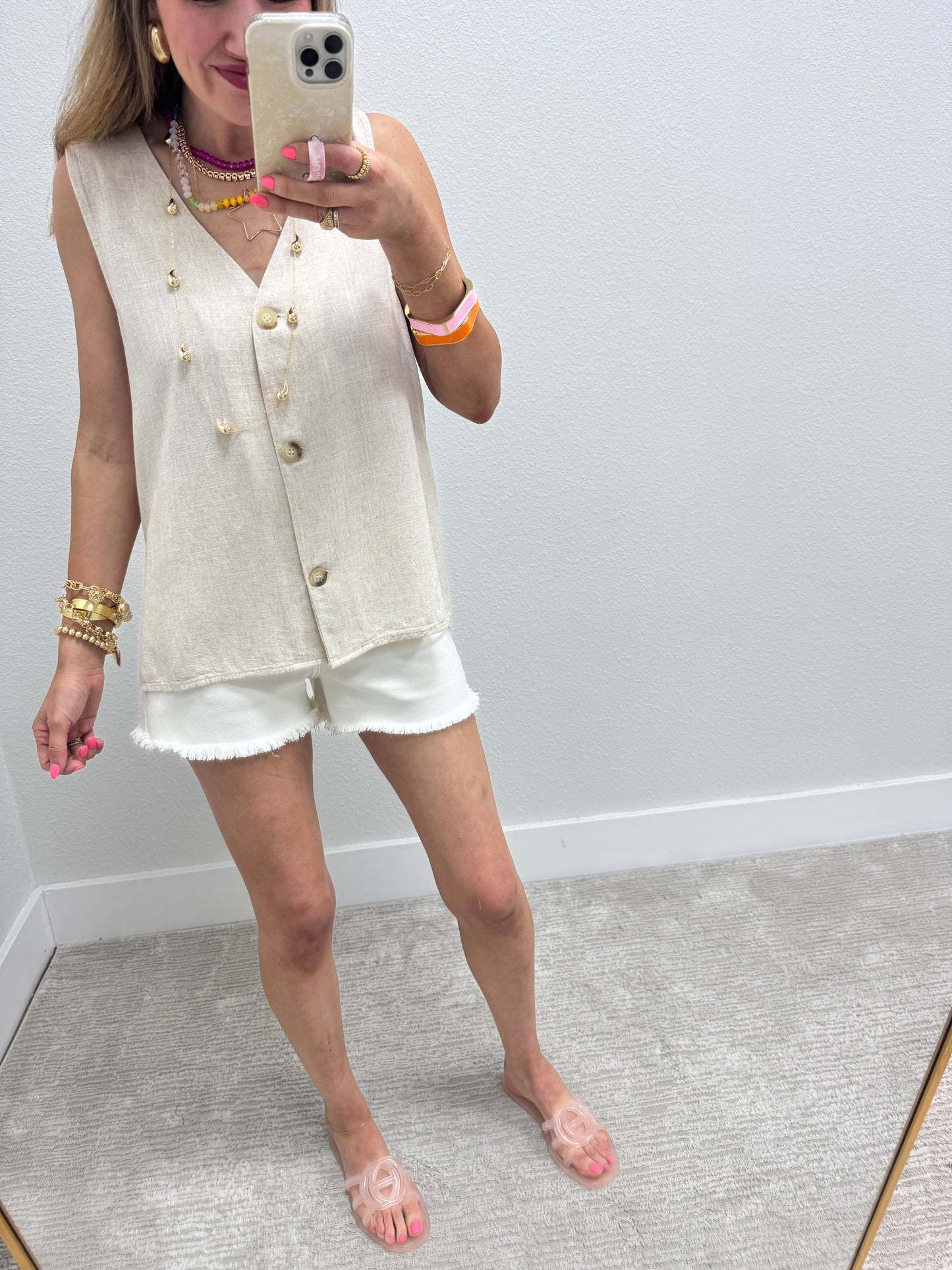 Cream Linen Vest Top
