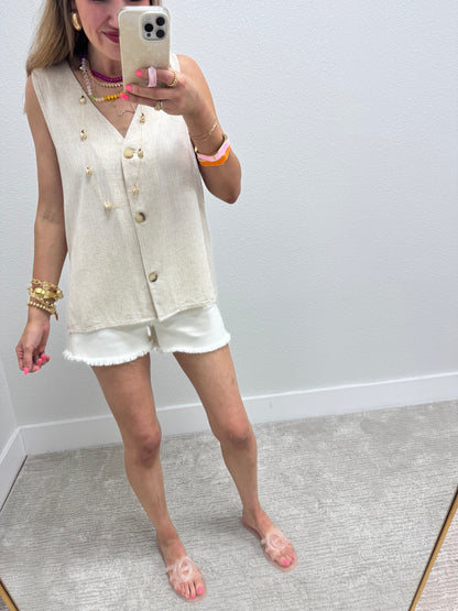 Cream Linen Vest Top
