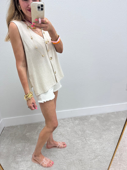 Cream Linen Vest Top