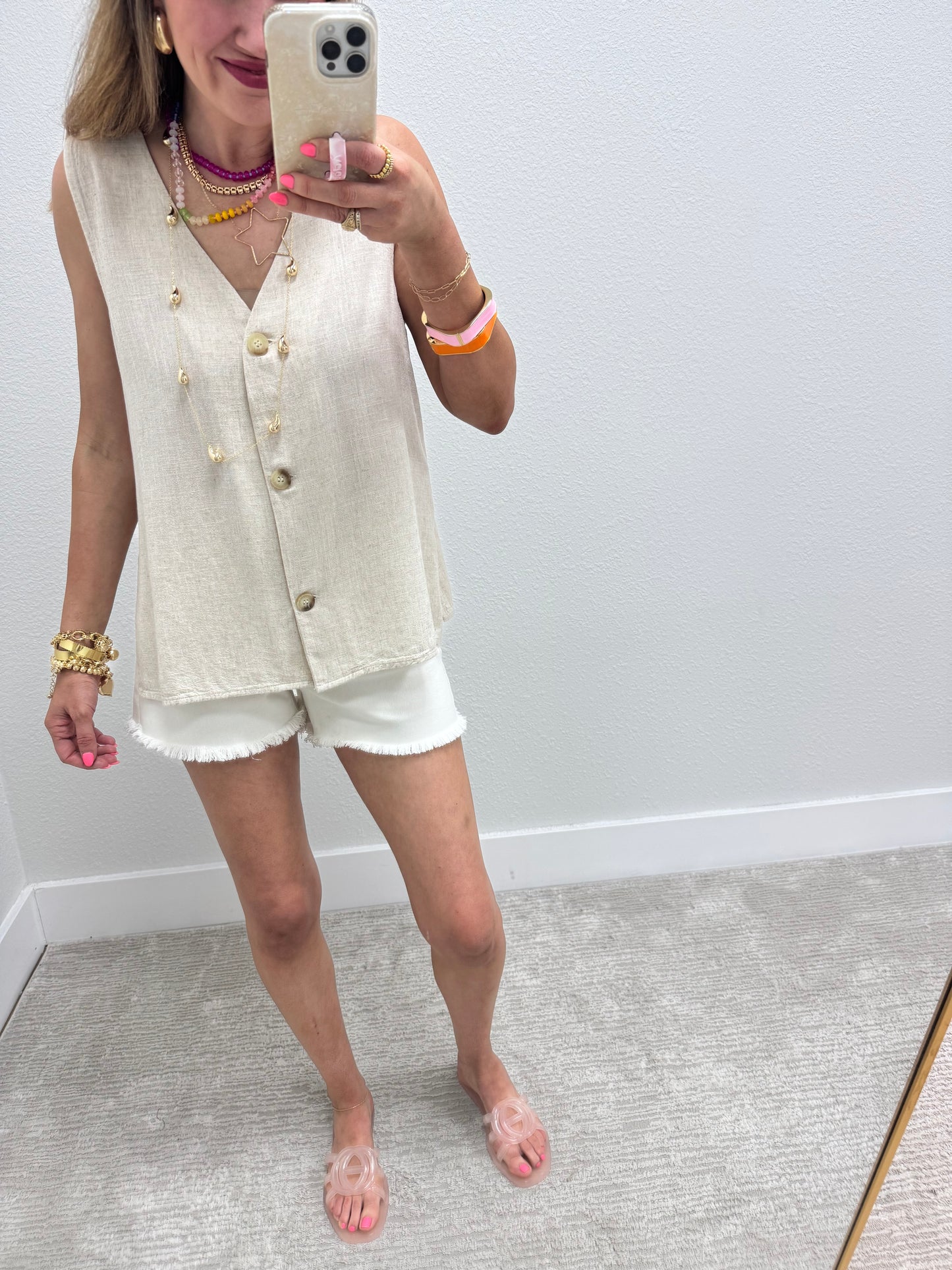 Cream Linen Vest Top