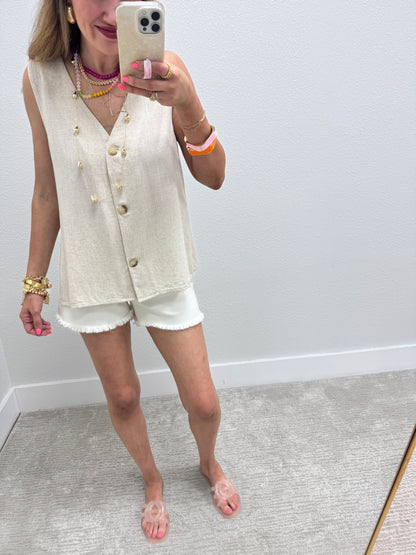 Cream Linen Vest Top