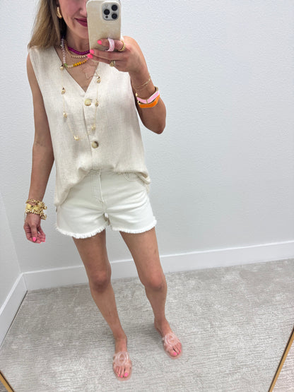 Cream Linen Vest Top